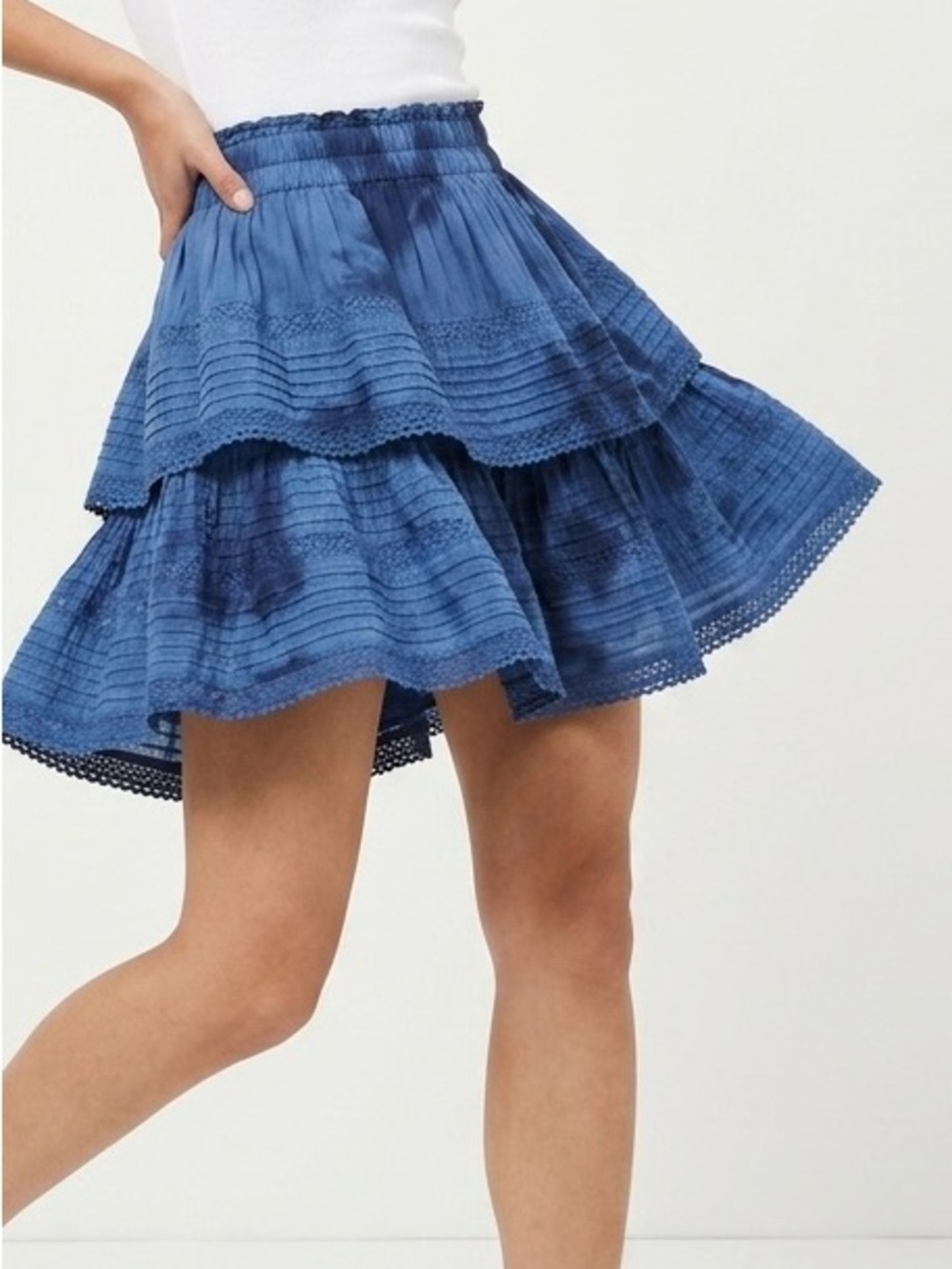 Aerie Rock N Ruffle Tiered Mini Skirt Blue Tie Dye Boho Coquette Festival M
